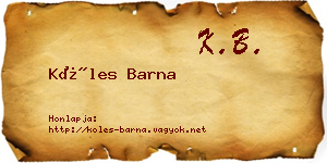 Köles Barna névjegykártya